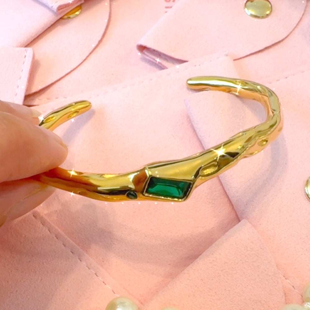 Hammered Emerald Cuff