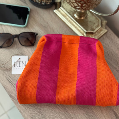 Harbor Stripe Pouch ( Hot pink n Orange )