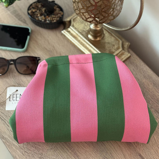 Harbor Stripe Pouch ( Green n Pink)