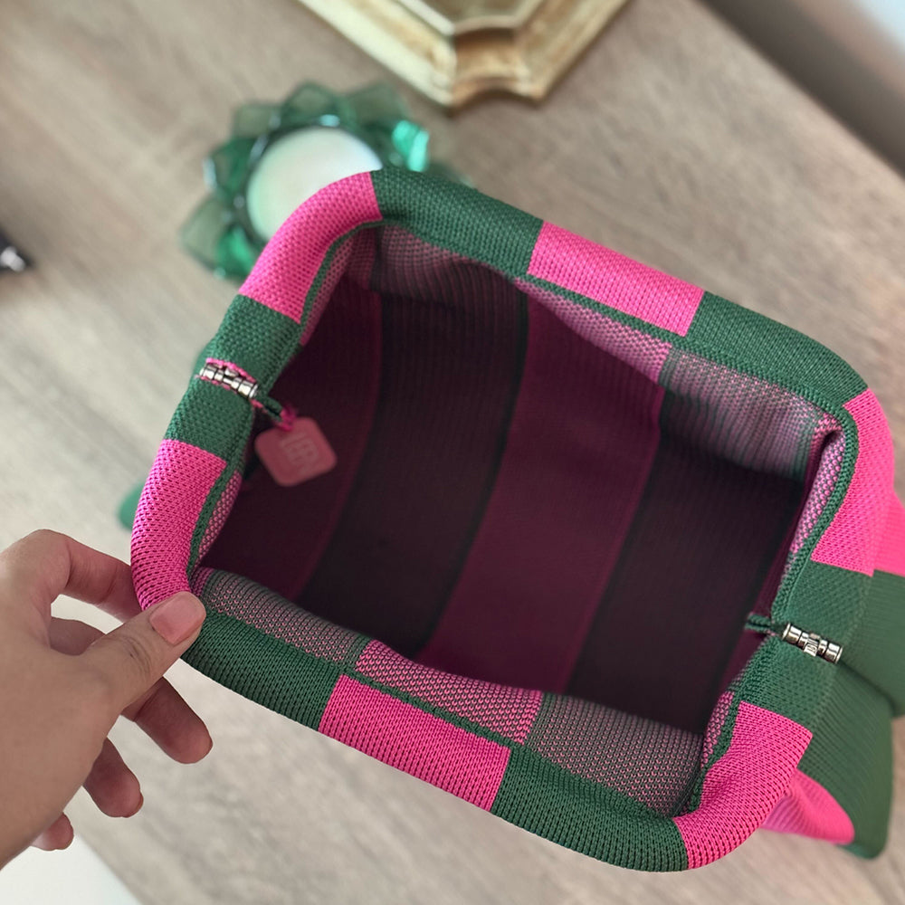 Harbor Stripe Pouch ( Fuchsia n Green)
