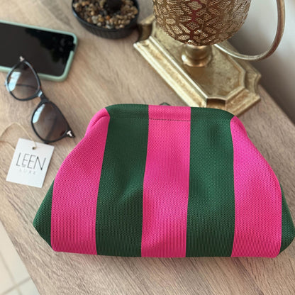Harbor Stripe Pouch ( Fuchsia n Green)