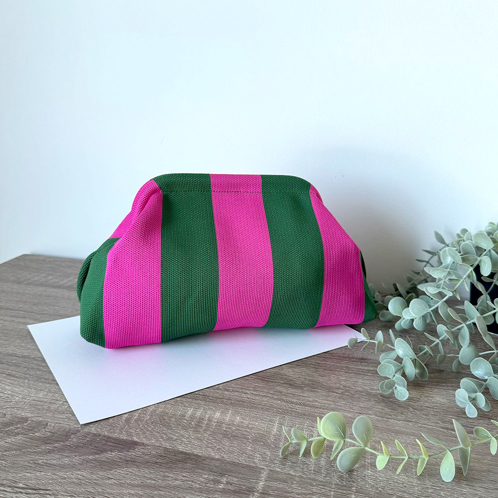 Harbor Stripe Pouch ( Fuchsia n Green)